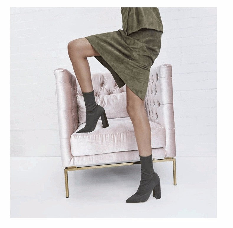 Pointed Toe Yarn Elastic Ankle Boots - Bidi Creator