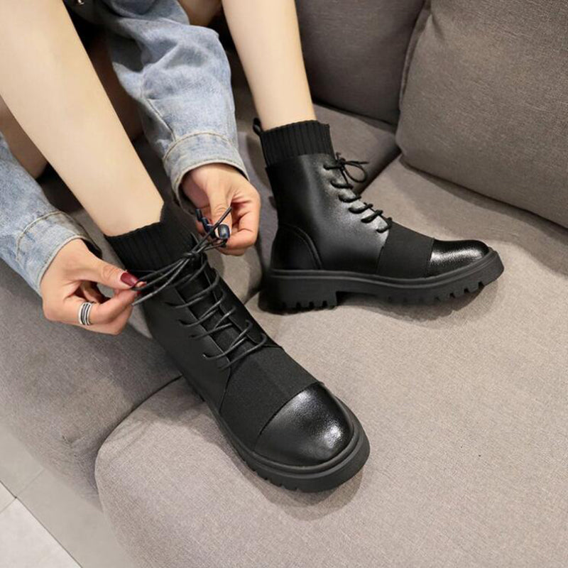 Flat Round PU Ankle Boots - Bidi Creator