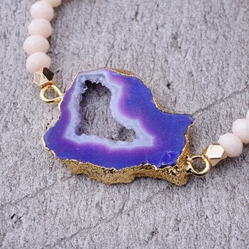 Natural Ag. Druzy Stone Crystal Bead Bracelet - Bidi Creator