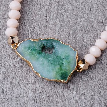 Natural Ag. Druzy Stone Crystal Bead Bracelet - Bidi Creator