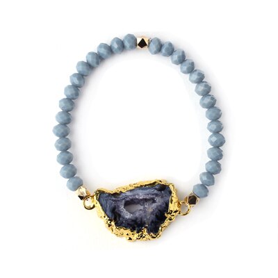 Natural Ag. Druzy Stone Crystal Bead Bracelet - Bidi Creator