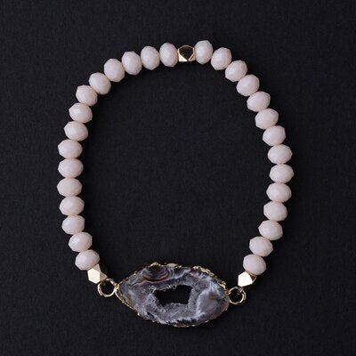 Natural Ag. Druzy Stone Crystal Bead Bracelet - Bidi Creator