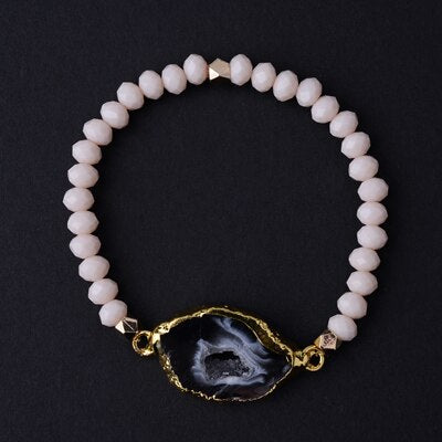 Natural Ag. Druzy Stone Crystal Bead Bracelet - Bidi Creator