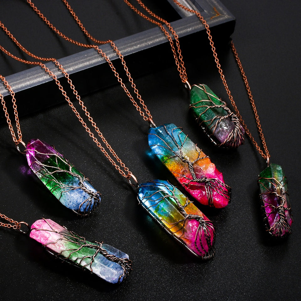 Crystal Pendant Necklace, Natural Crystal Stone Rainbow Rock Quartz Pendant  Necklace Full Wire Wrap Gemstone Jewelry : Amazon.in: Health & Personal Care